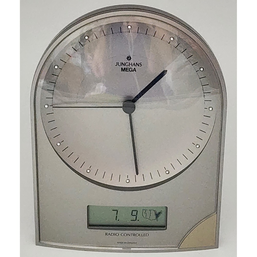 Junghans Mega Radio Controlled Desk Clock Silver German Modernist 308/0100